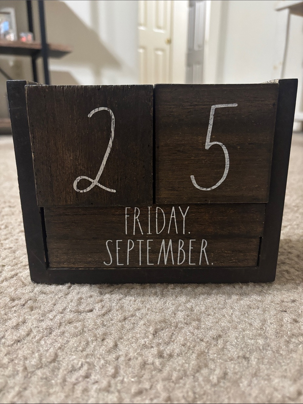 RAE DUNN- Wooden Perpetual Desk Calendar - Dark Brown